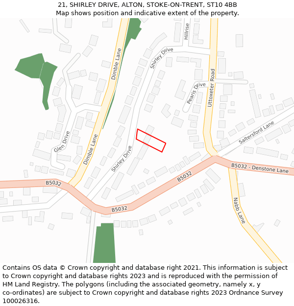 21, SHIRLEY DRIVE, ALTON, STOKE-ON-TRENT, ST10 4BB: Location map and indicative extent of plot