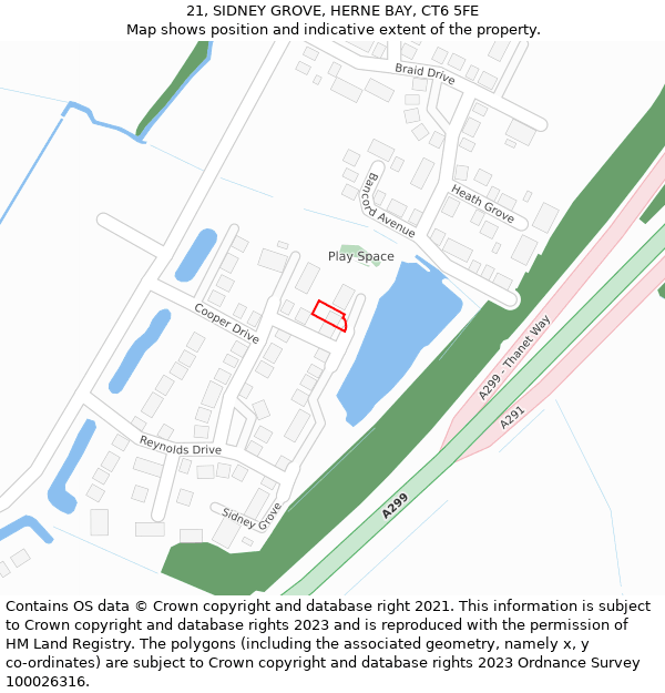 21, SIDNEY GROVE, HERNE BAY, CT6 5FE: Location map and indicative extent of plot