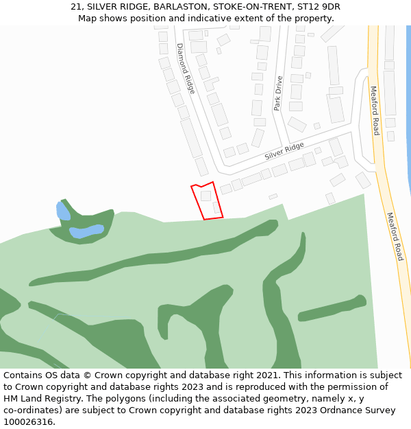 21, SILVER RIDGE, BARLASTON, STOKE-ON-TRENT, ST12 9DR: Location map and indicative extent of plot
