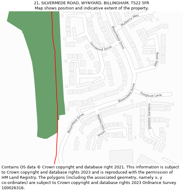 21, SILVERMEDE ROAD, WYNYARD, BILLINGHAM, TS22 5FR: Location map and indicative extent of plot