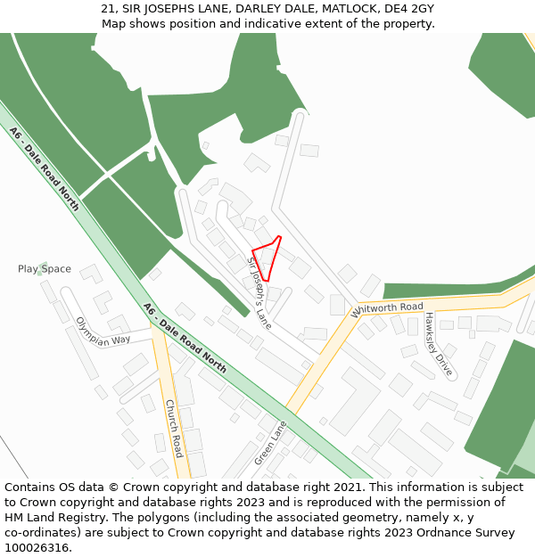 21, SIR JOSEPHS LANE, DARLEY DALE, MATLOCK, DE4 2GY: Location map and indicative extent of plot