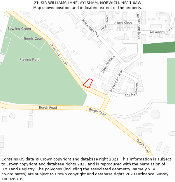 21, SIR WILLIAMS LANE, AYLSHAM, NORWICH, NR11 6AW: Location map and indicative extent of plot