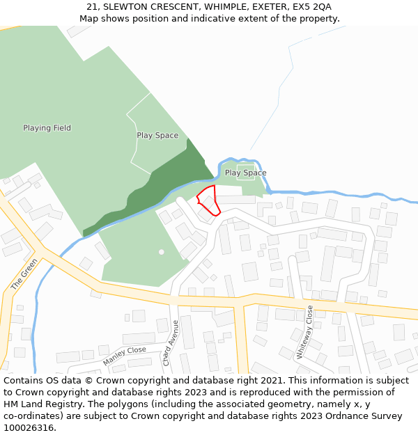 21, SLEWTON CRESCENT, WHIMPLE, EXETER, EX5 2QA: Location map and indicative extent of plot