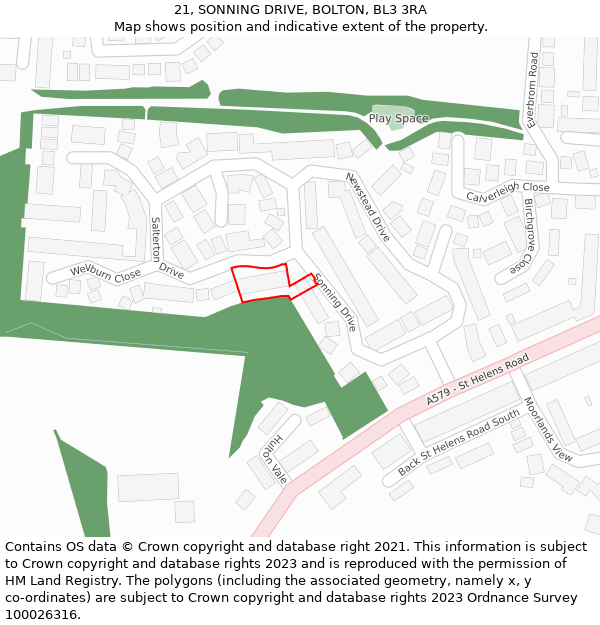 21, SONNING DRIVE, BOLTON, BL3 3RA: Location map and indicative extent of plot