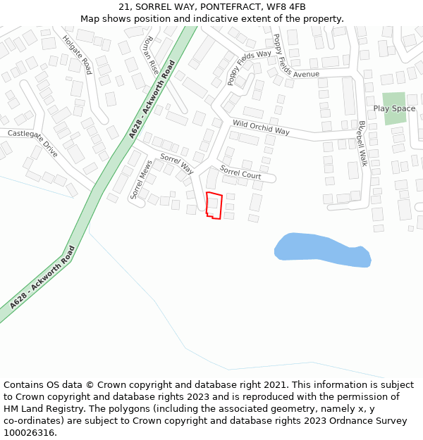 21, SORREL WAY, PONTEFRACT, WF8 4FB: Location map and indicative extent of plot