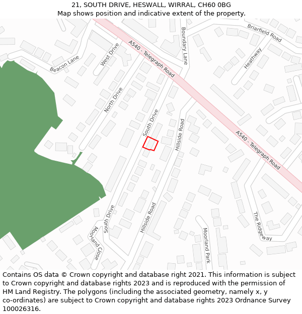 21, SOUTH DRIVE, HESWALL, WIRRAL, CH60 0BG: Location map and indicative extent of plot