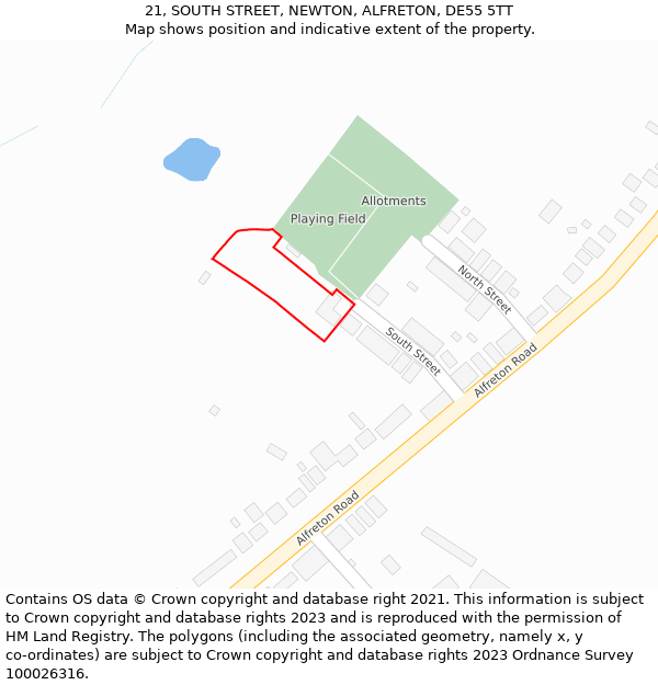 21, SOUTH STREET, NEWTON, ALFRETON, DE55 5TT: Location map and indicative extent of plot