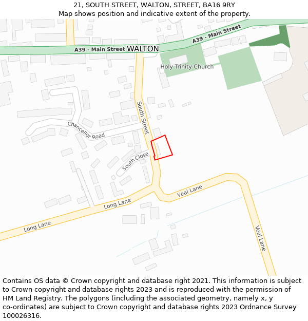 21, SOUTH STREET, WALTON, STREET, BA16 9RY: Location map and indicative extent of plot