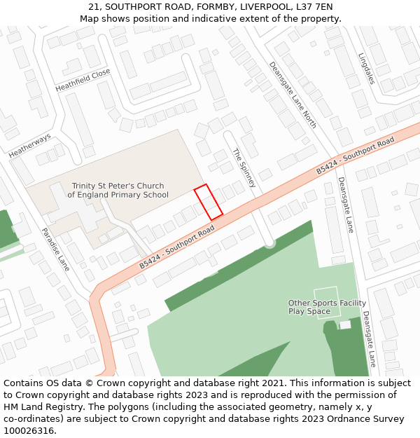 21, SOUTHPORT ROAD, FORMBY, LIVERPOOL, L37 7EN: Location map and indicative extent of plot