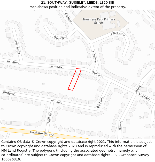 21, SOUTHWAY, GUISELEY, LEEDS, LS20 8JB: Location map and indicative extent of plot