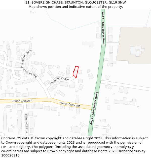 21, SOVEREIGN CHASE, STAUNTON, GLOUCESTER, GL19 3NW: Location map and indicative extent of plot