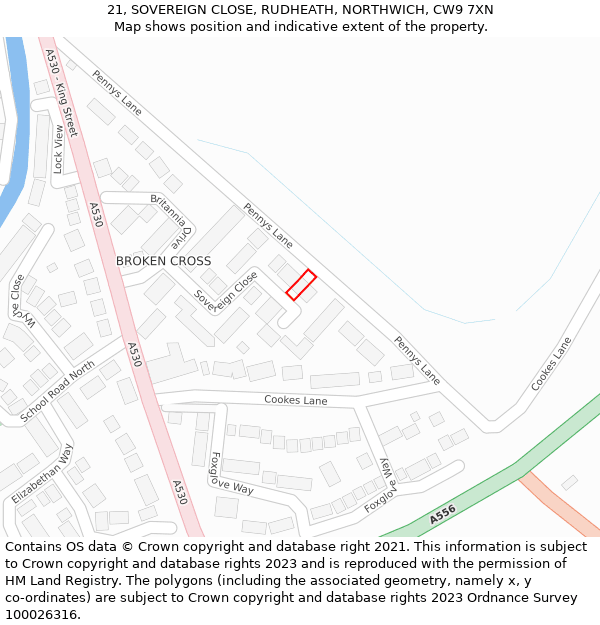 21, SOVEREIGN CLOSE, RUDHEATH, NORTHWICH, CW9 7XN: Location map and indicative extent of plot