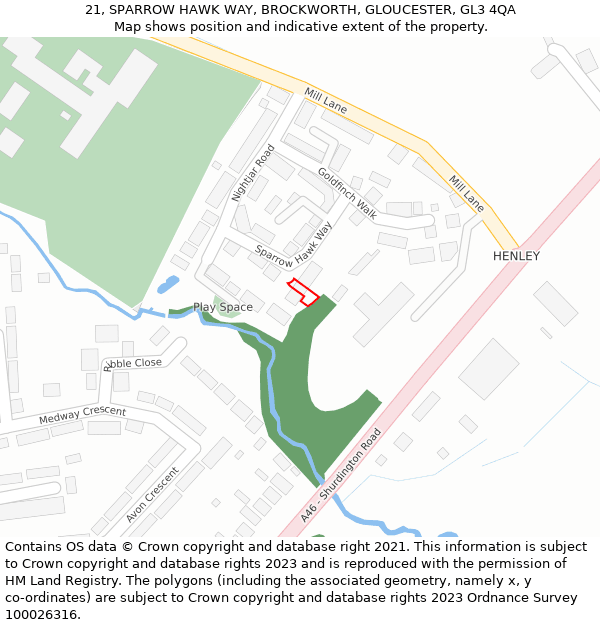 21, SPARROW HAWK WAY, BROCKWORTH, GLOUCESTER, GL3 4QA: Location map and indicative extent of plot