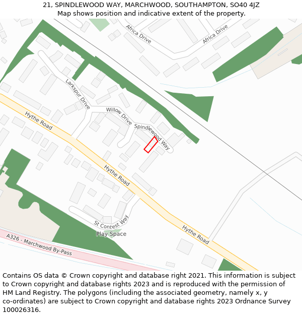 21, SPINDLEWOOD WAY, MARCHWOOD, SOUTHAMPTON, SO40 4JZ: Location map and indicative extent of plot