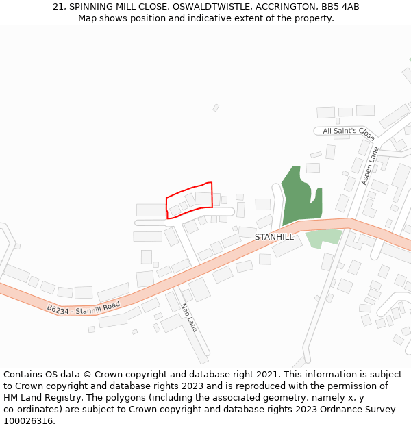 21, SPINNING MILL CLOSE, OSWALDTWISTLE, ACCRINGTON, BB5 4AB: Location map and indicative extent of plot