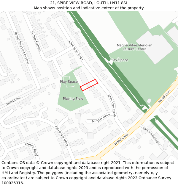 21, SPIRE VIEW ROAD, LOUTH, LN11 8SL: Location map and indicative extent of plot