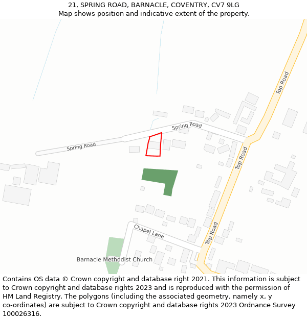 21, SPRING ROAD, BARNACLE, COVENTRY, CV7 9LG: Location map and indicative extent of plot