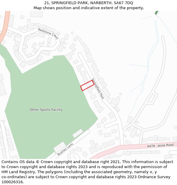 21, SPRINGFIELD PARK, NARBERTH, SA67 7DQ: Location map and indicative extent of plot