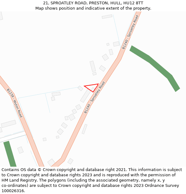 21, SPROATLEY ROAD, PRESTON, HULL, HU12 8TT: Location map and indicative extent of plot