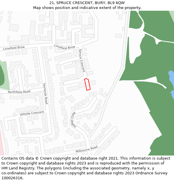 21, SPRUCE CRESCENT, BURY, BL9 6QW: Location map and indicative extent of plot