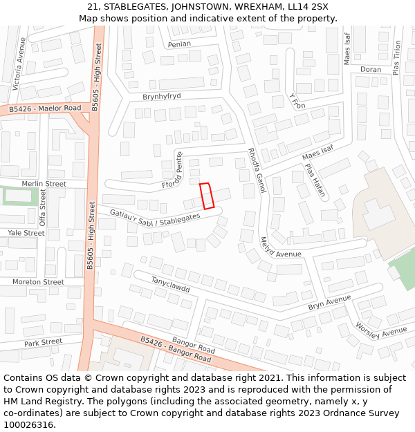 21, STABLEGATES, JOHNSTOWN, WREXHAM, LL14 2SX: Location map and indicative extent of plot