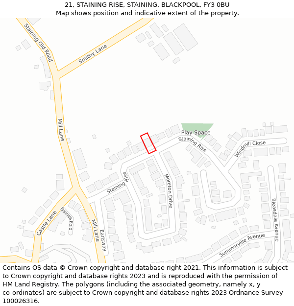21, STAINING RISE, STAINING, BLACKPOOL, FY3 0BU: Location map and indicative extent of plot
