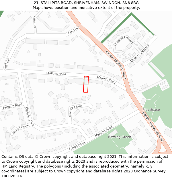 21, STALLPITS ROAD, SHRIVENHAM, SWINDON, SN6 8BG: Location map and indicative extent of plot