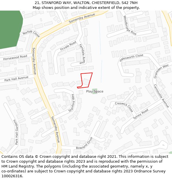 21, STANFORD WAY, WALTON, CHESTERFIELD, S42 7NH: Location map and indicative extent of plot