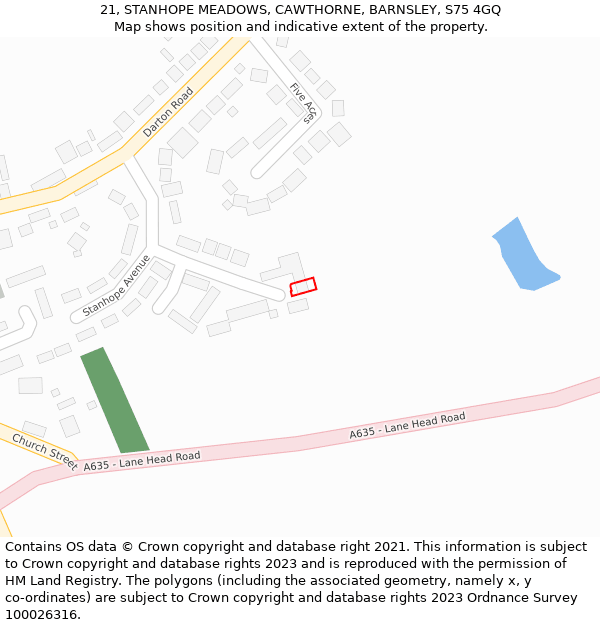 21, STANHOPE MEADOWS, CAWTHORNE, BARNSLEY, S75 4GQ: Location map and indicative extent of plot