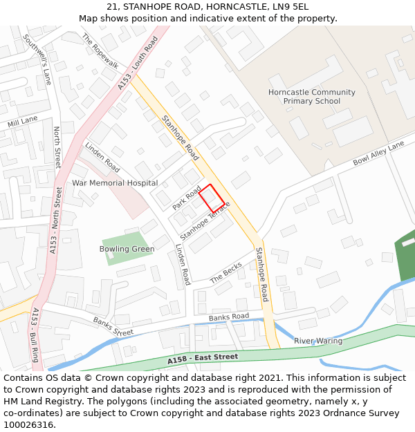 21, STANHOPE ROAD, HORNCASTLE, LN9 5EL: Location map and indicative extent of plot
