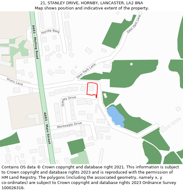 21, STANLEY DRIVE, HORNBY, LANCASTER, LA2 8NA: Location map and indicative extent of plot