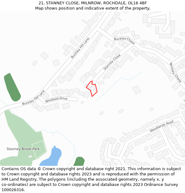 21, STANNEY CLOSE, MILNROW, ROCHDALE, OL16 4BF: Location map and indicative extent of plot