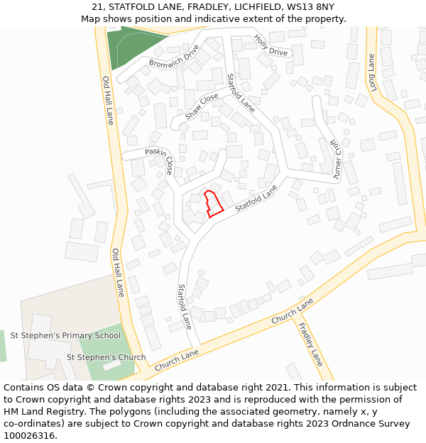 21, STATFOLD LANE, FRADLEY, LICHFIELD, WS13 8NY: Location map and indicative extent of plot