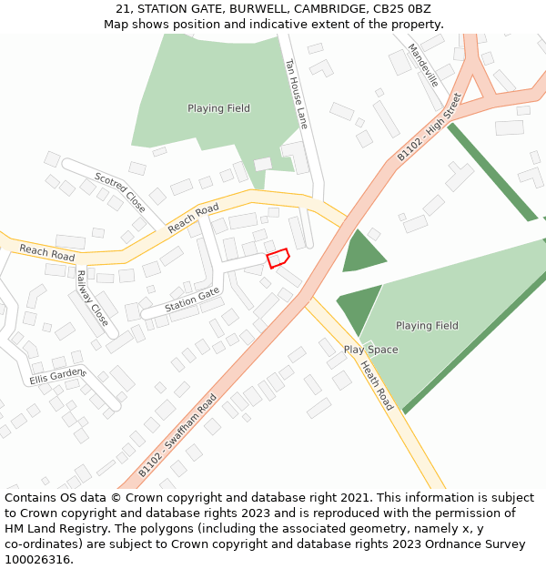 21, STATION GATE, BURWELL, CAMBRIDGE, CB25 0BZ: Location map and indicative extent of plot