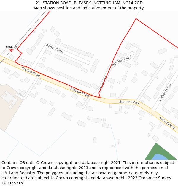21, STATION ROAD, BLEASBY, NOTTINGHAM, NG14 7GD: Location map and indicative extent of plot