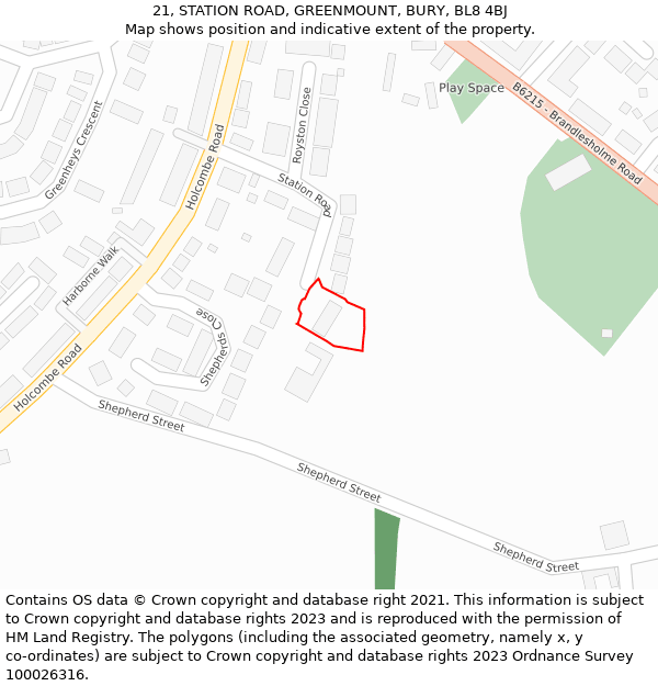 21, STATION ROAD, GREENMOUNT, BURY, BL8 4BJ: Location map and indicative extent of plot