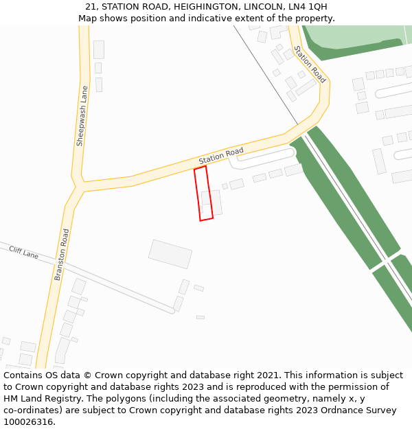 21, STATION ROAD, HEIGHINGTON, LINCOLN, LN4 1QH: Location map and indicative extent of plot