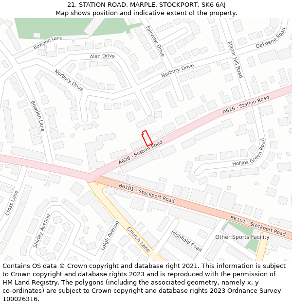 21, STATION ROAD, MARPLE, STOCKPORT, SK6 6AJ: Location map and indicative extent of plot