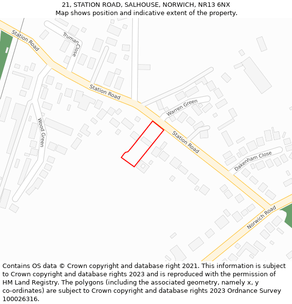 21, STATION ROAD, SALHOUSE, NORWICH, NR13 6NX: Location map and indicative extent of plot