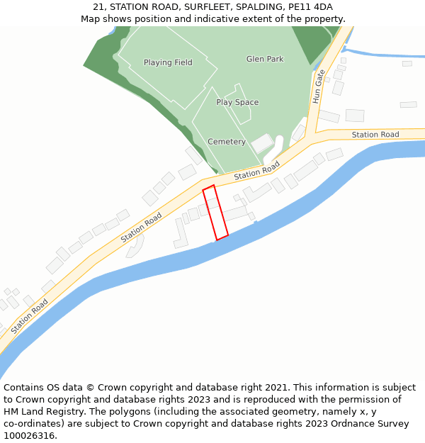 21, STATION ROAD, SURFLEET, SPALDING, PE11 4DA: Location map and indicative extent of plot