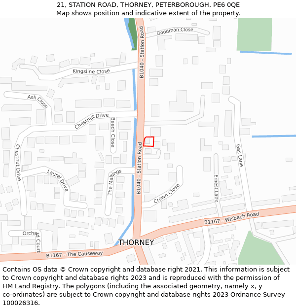 21, STATION ROAD, THORNEY, PETERBOROUGH, PE6 0QE: Location map and indicative extent of plot