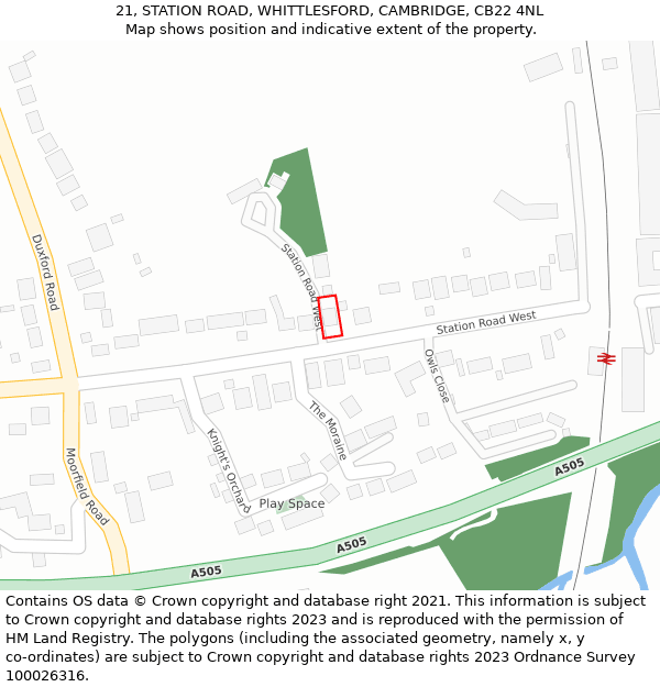 21, STATION ROAD, WHITTLESFORD, CAMBRIDGE, CB22 4NL: Location map and indicative extent of plot