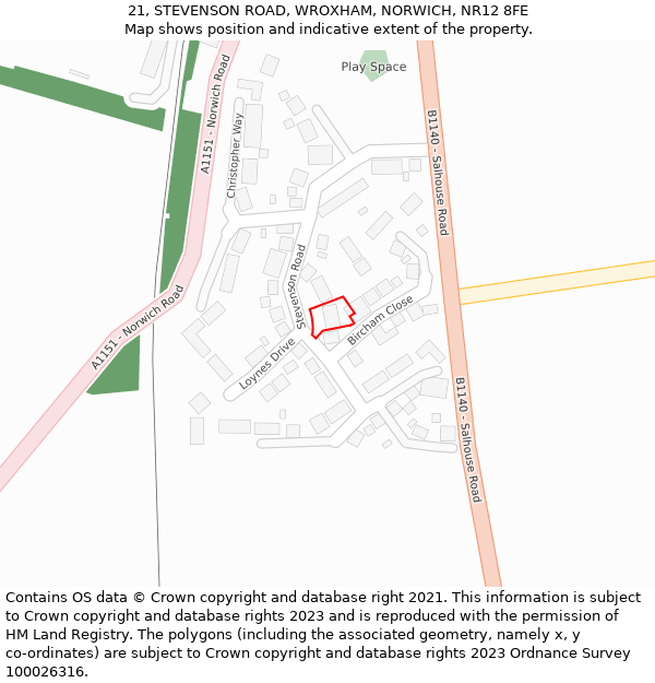 21, STEVENSON ROAD, WROXHAM, NORWICH, NR12 8FE: Location map and indicative extent of plot