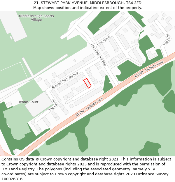 21, STEWART PARK AVENUE, MIDDLESBROUGH, TS4 3FD: Location map and indicative extent of plot
