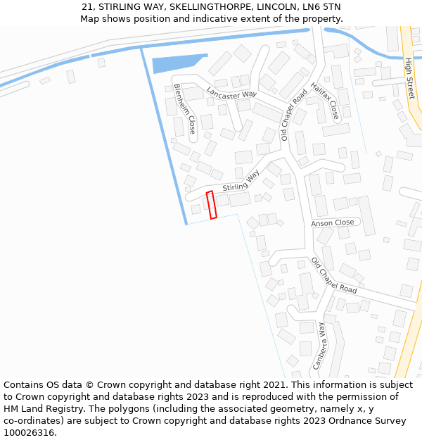 21, STIRLING WAY, SKELLINGTHORPE, LINCOLN, LN6 5TN: Location map and indicative extent of plot