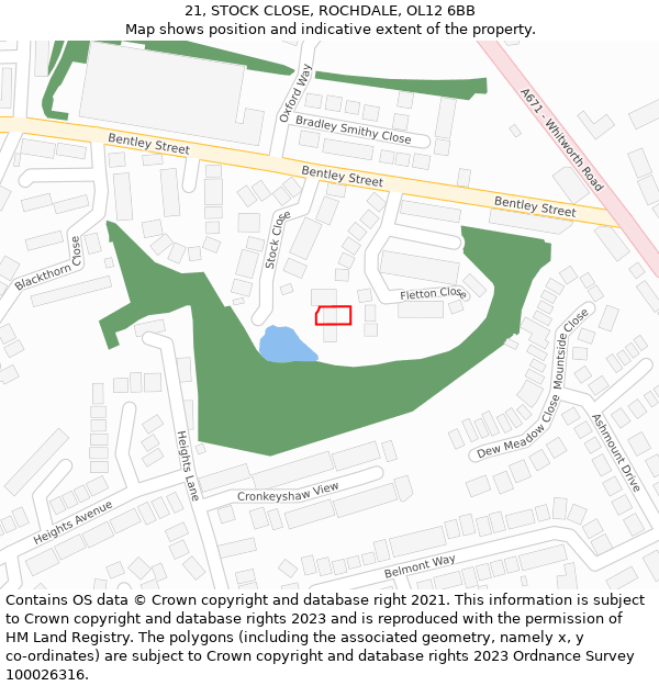 21, STOCK CLOSE, ROCHDALE, OL12 6BB: Location map and indicative extent of plot