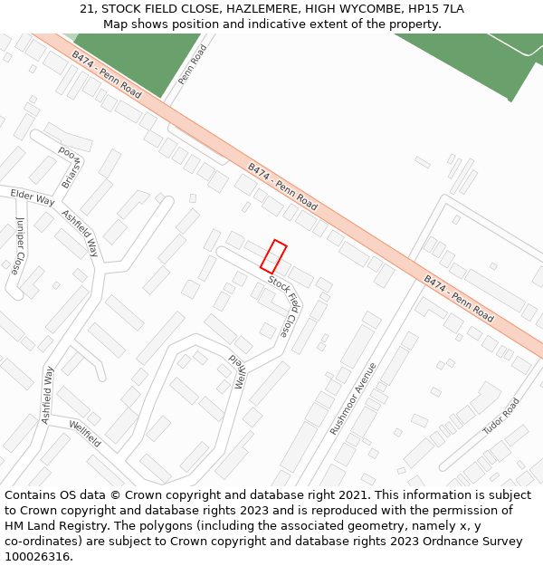 21, STOCK FIELD CLOSE, HAZLEMERE, HIGH WYCOMBE, HP15 7LA: Location map and indicative extent of plot