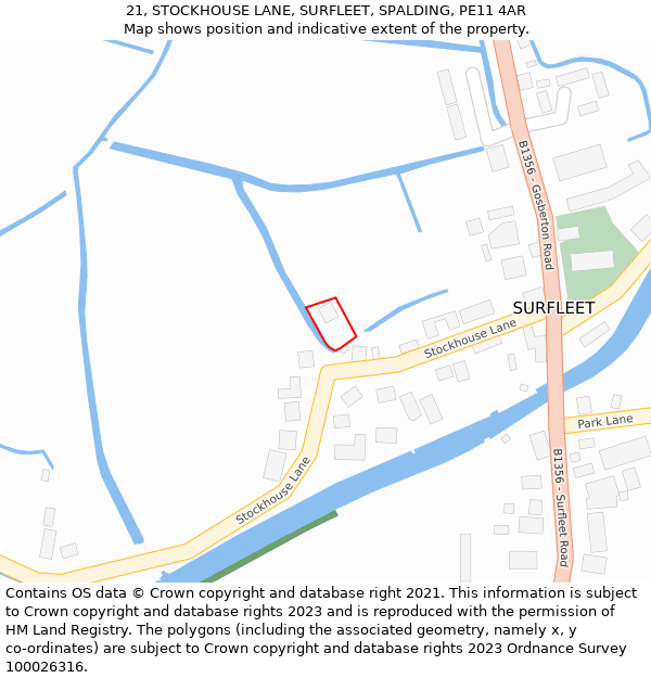 21, STOCKHOUSE LANE, SURFLEET, SPALDING, PE11 4AR: Location map and indicative extent of plot