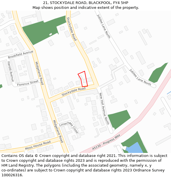 21, STOCKYDALE ROAD, BLACKPOOL, FY4 5HP: Location map and indicative extent of plot