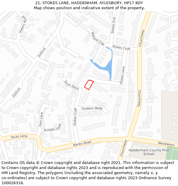 21, STOKES LANE, HADDENHAM, AYLESBURY, HP17 8DY: Location map and indicative extent of plot